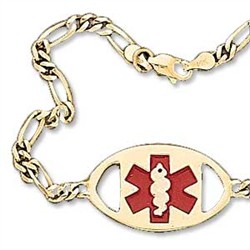 Medical Id Alert Bracelets: 14k Gold Figaro Medical Id bracelet 7in
